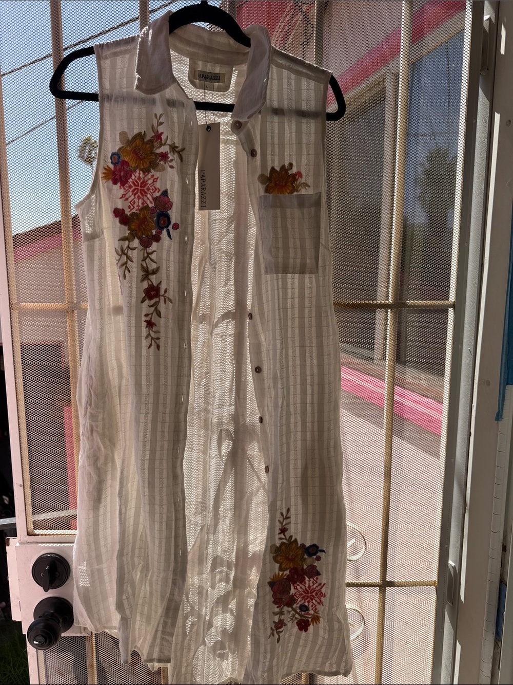 White Embroidered Sleeveless Shirt Dress - Women